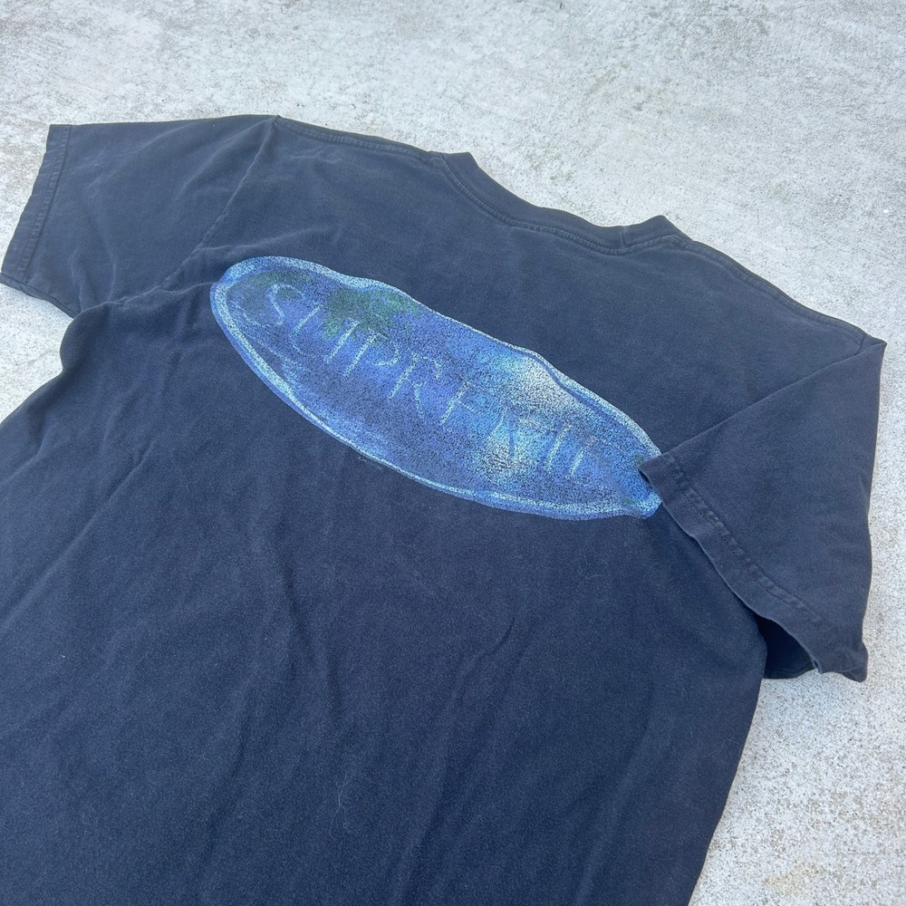 Vintage Supreme Globe Shirt Large Faded Black Oval Graphic Made in USA Y2K